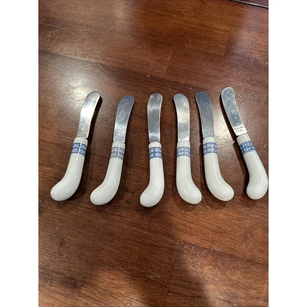 Set of 9 Blue Onion‎ Stainless Steel Butter Knives Arnart Japan